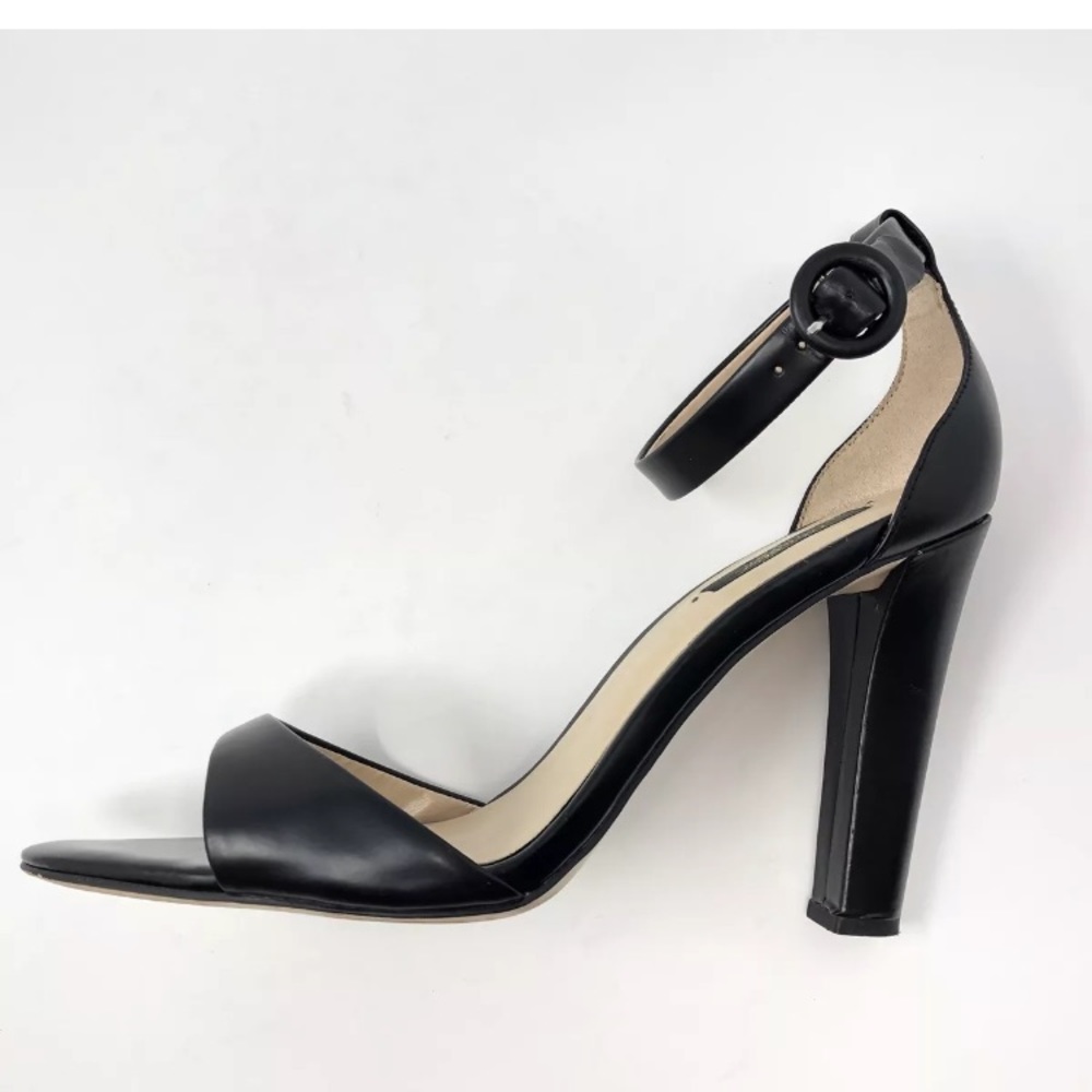 ZARA 39 Black Leather Wide High Block Heel Sandals - Picture 2 of 8